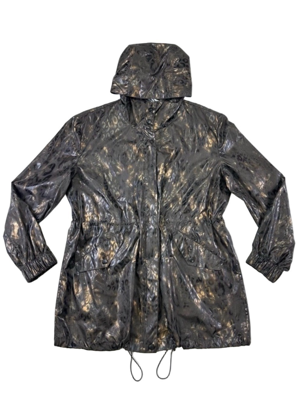 Nikki Jones cheetah hooded rain jacket Womens L-XL
Packable Travel brown bronze